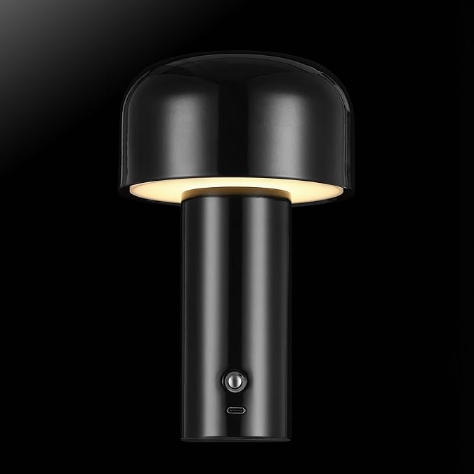 Globe Electric 60000118 8" 1.5W LED Integrated Outdoor Table Lamp, Black, Plug-in Rechargeable Battery, USB-C Cable, Frosted Acrylic Diffuser, 4-Step Dimmer Touch Switch, Wet Rated