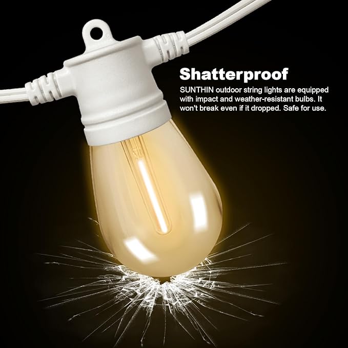 SUNTHIN White Outdoor String Lights, 96FT White Patio Lights with 32 Shatterproof LED Bulbs for Garden, Backyard | Lumora