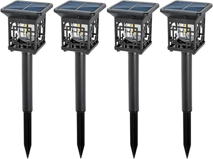 Outdoor Solar Lights For Patio, 4 Pcs Solar Pathway Lights, Warm White Tungsten Filament, Auto, Waterproof, Easy Install