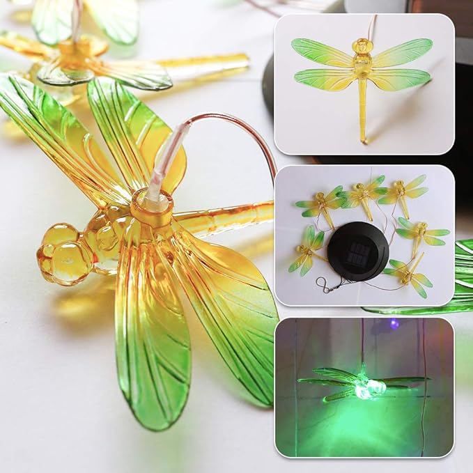 Solar Mobile Lights Hanging Wind Chime, Color Changing Outdoor Solar Garden Decorative Lights for Walkway Pathway Backyard Decoration Parties (Yellow Dragonfly)