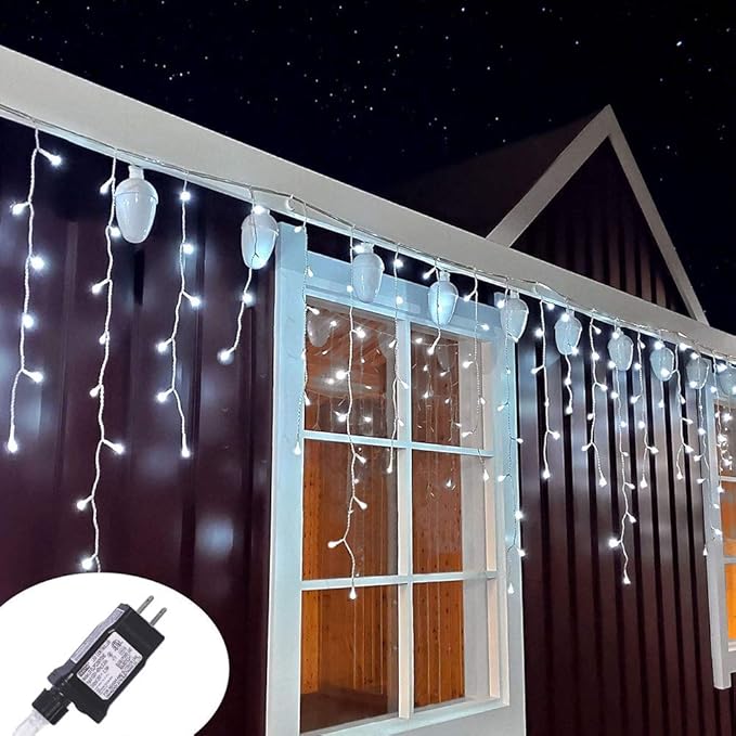 Orangie 8 Modes LED Icicle Lights, 9.8 FT 96 LED Fairy String Lights Plug in Extendable Curtain Light String | Lumora