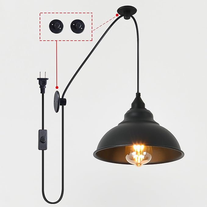 Plug in Pendant Light Fixtures Hanging Lamp Shades Hanging Light with Plug in Cord Black Light Corner Hanging Lamp | Lumora