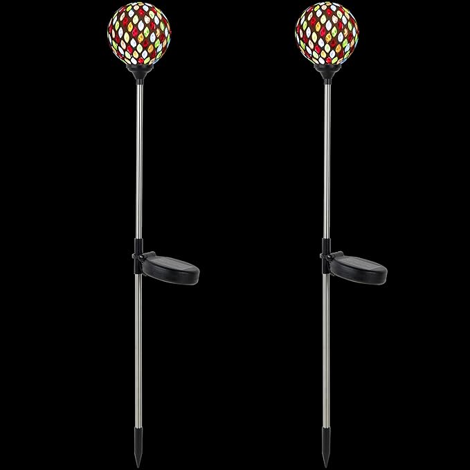 Northlight Mosaic Stained Glass Solar LED Pathway Markers 30" - Multicolor - Set of 2