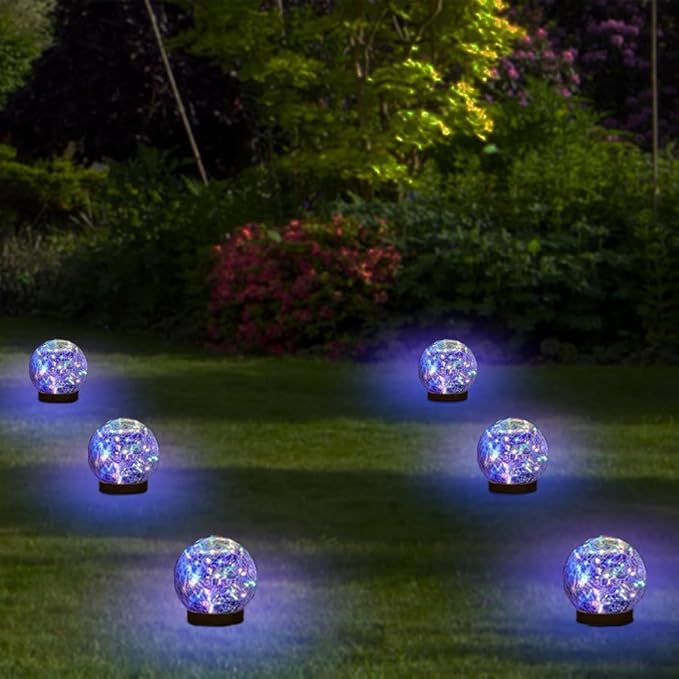 Cracked Glass Outdoor Solar Lights Landscape Garden Ball Lights, Garden Solar Ball Lights Waterproof (Multicolor, 12cm)