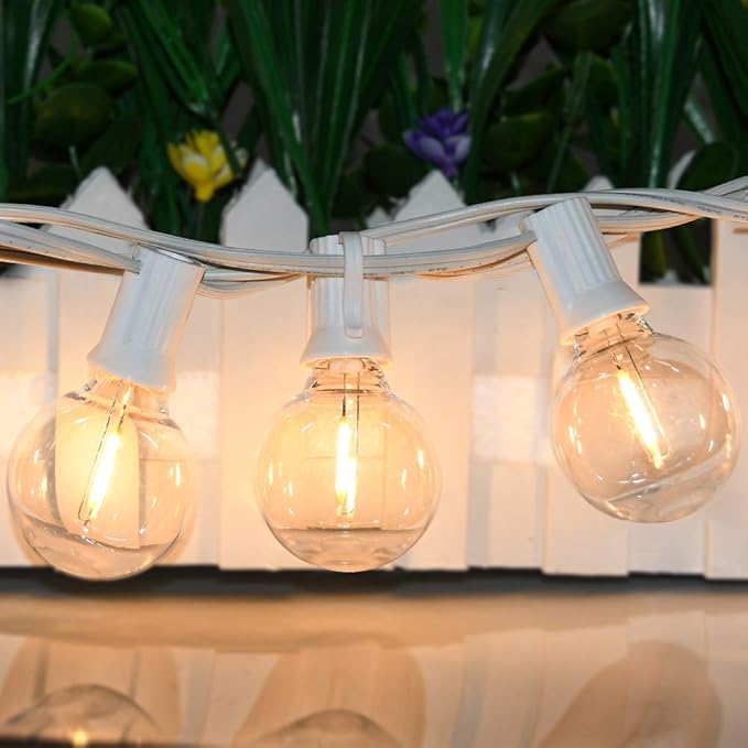 50Ft LED Outdoor String Lights with 22 G40 LED Shatterproof Globe Bulbs(2 Spare), Connectable Hanging Outdoor Patio Lights for Backyard Garden Porch Party Decorations, White