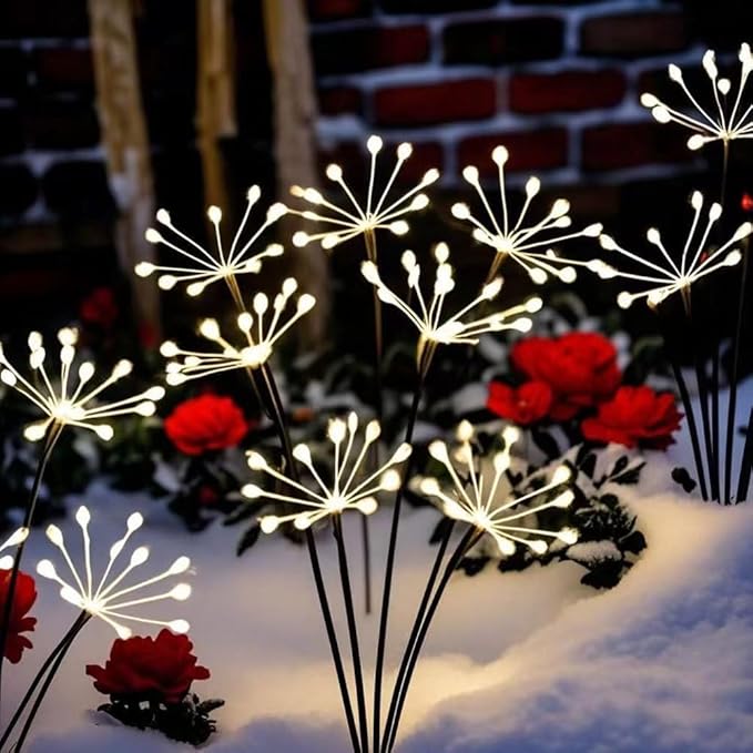 Solar Garden Lights Outdoor Waterproof，2 Pcs Solar Fireworks Garden Lights，8 Lighting Modes, and This is an Outdoor Decorative Ambient Light with 60 LEDs.