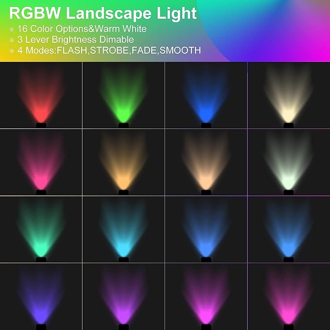 6W RGB Landscape Lighting Low Voltage,16 Color Changing Landscape Lights,12V~24V Outdoor Colored Spotlight for Garden,Birthday,Halloween,Christmas Party Decorative(6Pack)