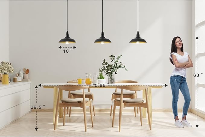 10in Dome Farmhouse Pendant Lights Black and Brass Kitchen Island Hanging Light Fixture for House, Outdoor Barn | Lumora