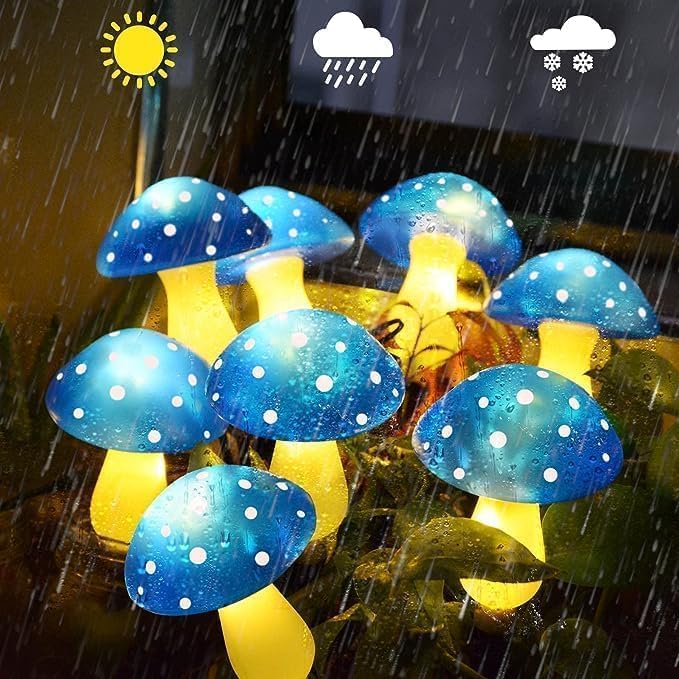 Generic Mushroom Solar Lights Outdoor, Waterproof Mushroom Landscape Lights 8 Lighting Modes Mushroom Garden Fairy Lights (Blue, 6 Pack)