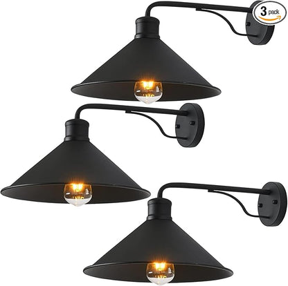 3 Pack Matte Black Outdoor Wall Lights, Modern Farmhouse Porch Wall Light Fixtures Wall Mount, Exterior E26 Barn Lights for Garage Frontdoor Entryway Bathroom Doorway,12"