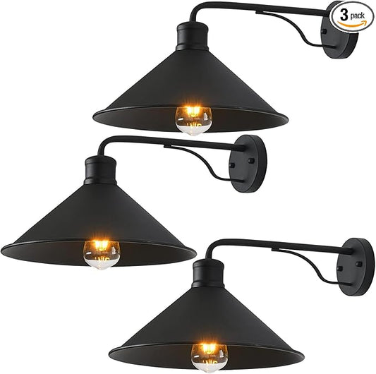 3 Pack Matte Black Outdoor Wall Lights, Modern Farmhouse Porch Wall Light Fixtures Wall Mount, Exterior E26 Barn Lights for Garage Frontdoor Entryway Bathroom Doorway,12"
