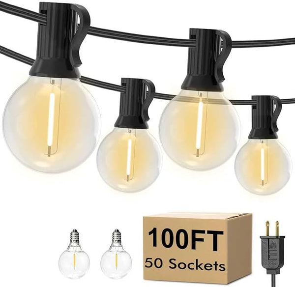 100FT Outdoor LED String Lights with 50+2 Shatterproof G40 Vintage Bulbs,Shatterproof &Waterproof Patio Lights for | Lumora