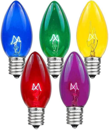 C9 Multi Christmas Light Set - Outdoor/Indoor Hanging Lights - Roofline/Patio String - Green Wire - 25 Ft