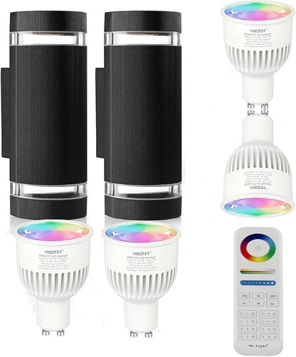 RGB Color Changing Lighting LED Double Up and Down Outdoor Wall Light 12W 1200lm,White Temperature 2700k- 6500k RGB+CCT 9 Modes Exterior Wall Lighting-ETL Listed (2 Pack)