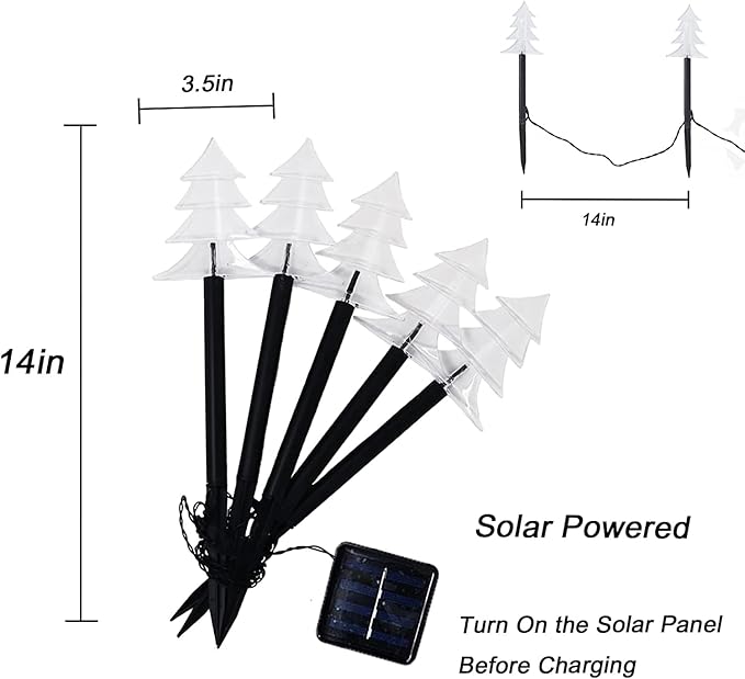 5 Pack Solar Christmas Tree Pathway Lights 6.3 Ft Total Outdoor Waterproof Landscape Lights Christmas Decorations for Pathway Garden Walkway Yard Lawn Patio (Warm White)