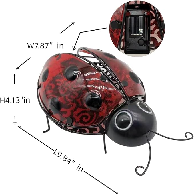 9.8“ Ladybug Solar Night Garden Light - Waterproof LED Outdoor Decorative Lantern, Metal Solar Powered Yard Art, Ladybug Gifts for Patio and Garden, Solar Landscape Path Light Ornament