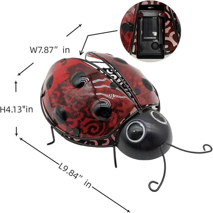 9.8“ Ladybug Solar Night Garden Light - Waterproof LED Outdoor Decorative Lantern, Metal Solar Powered Yard Art, Ladybug Gifts for Patio and Garden, Solar Landscape Path Light Ornament