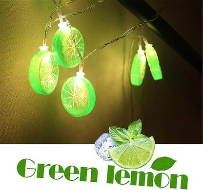 Fruit String Lights Battery Powered Indoor Outdoor Lighting Lamp Strawberry/Grape/Watermelon/Lemon/Banana for Wedding Home Birthday Garden Yard Patio Party Decorations (Green Lemon)