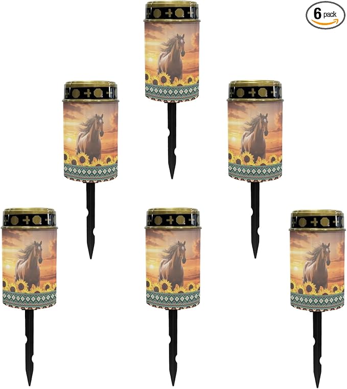 Western Aztec Horse Solar Light for Garden Yard,Horse Solar Pathway Lights Outdoor Waterproof Landscape Lighting Solar Lantern Flameless Warm White Lights Sunflower