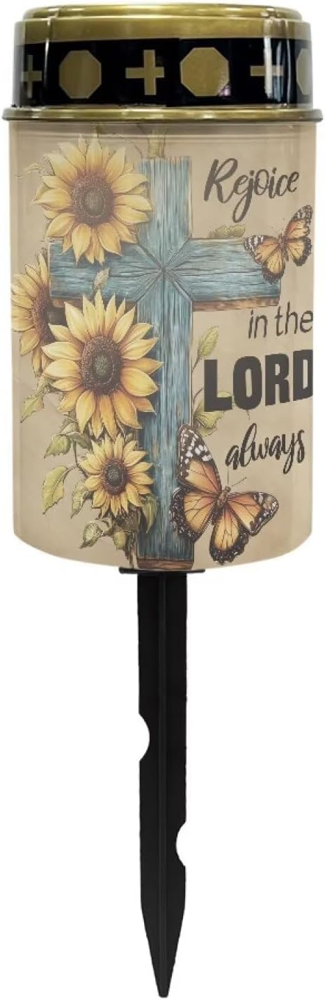 Cemetery Solar Lights, Solar Powered Garden Stake Lights,Cross Sunflower Decorative Lights for Cemetery Grave Yard Patio Outdoor Decoration Memorial