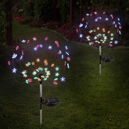 [2 Pack] Solar Star Firework Tree Light, LED Outdoor Star Firework Stakes Solar Garden Decorative Lights for Walkway Pathway Backyard Christmas Decoration Parties (Multi - Color)