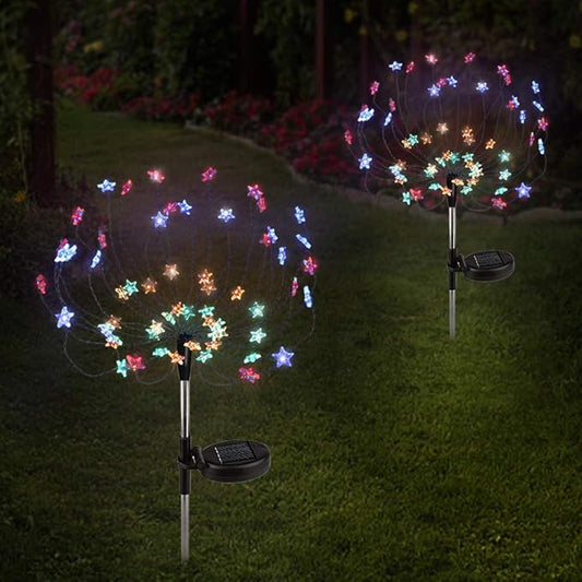 [2 Pack] Solar Star Firework Tree Light, LED Outdoor Star Firework Stakes Solar Garden Decorative Lights for Walkway Pathway Backyard Christmas Decoration Parties (Multi - Color)