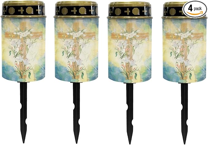 Cross Floral Cemetery Lights - Solar Garden & Pathway Lights, Outdoor Waterproof, Solar Powered Fairy & Spotlights - Warm White