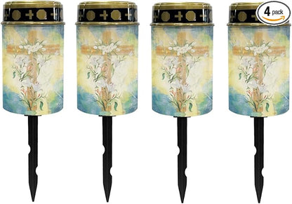 Cross Floral Cemetery Lights - Solar Garden & Pathway Lights, Outdoor Waterproof, Solar Powered Fairy & Spotlights - Warm White