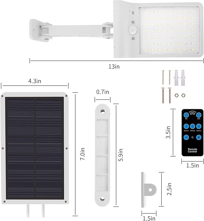 Aqonsie Solar Lights Outdoor, 180° Adjustable 56LED Solar Flood Light, Outside Security Motion Sensor Lights with Remote, 3 Lighting Modes with Mounting Rod for Gutter Backyard Garage Garden 2 Pack