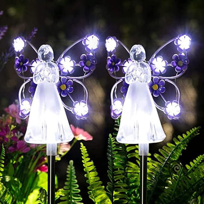 2PCS Angel Solar Lights LED Solar Garden Stake Lights Outdoor Garden Angel Decoration (Blue)