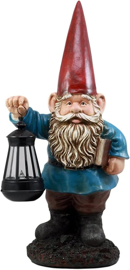 Ebros Gift Whimsical Enchanter Gnome Holding Book of Spells Statue 17.25" H Solar Path LED Light Garden Greeter Figurine Home Decorative Patio Figurine Courtesy Light