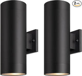mirrea 14" Modern Outdoor Porch Light Patio Light in 2 Lights with Aluminum Cylinder and Tempered Glass Cover | Lumora