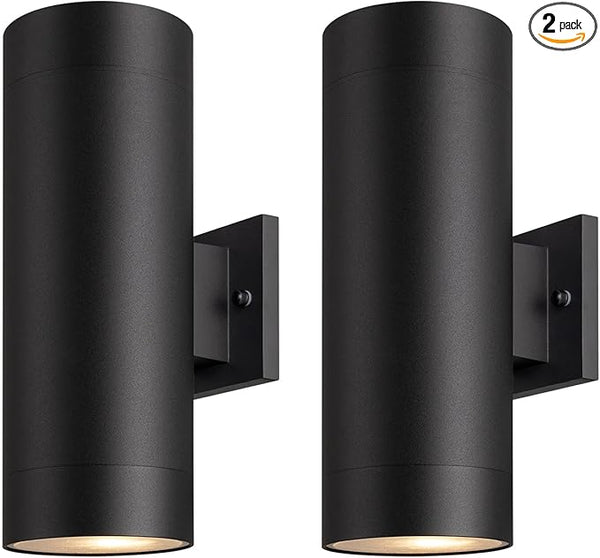 mirrea 14" Modern Outdoor Porch Light Patio Light in 2 Lights with Aluminum Cylinder and Tempered Glass Cover | Lumora