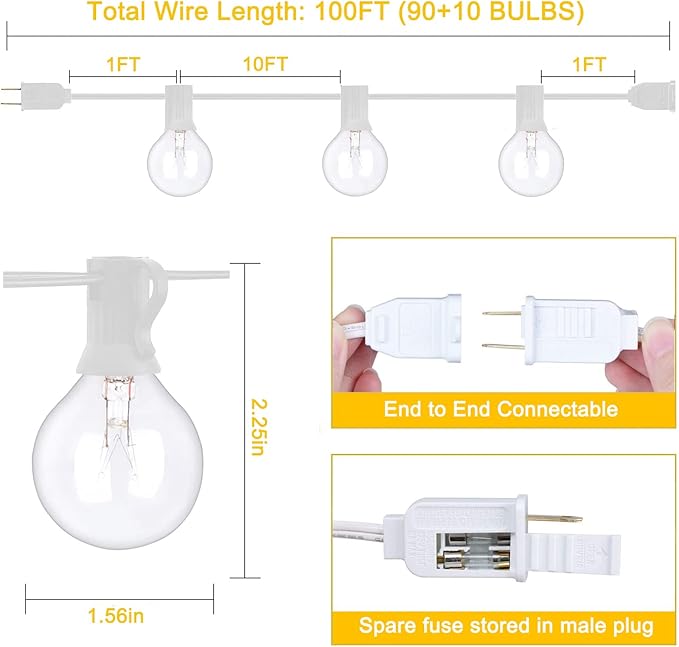 100Ft G40 Outdoor String Lights Patio Lights with 100 Edison Globe Bulbs, Connectable Outdoor String Lights | Lumora
