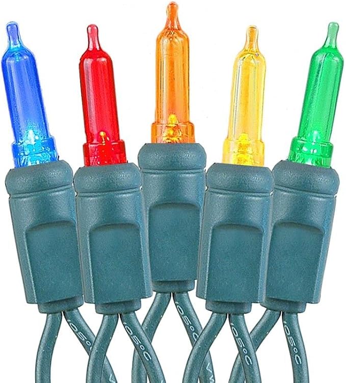 Novelty Lights Vintage Style T5 Multicolor LED Christmas Lights, 35 Feet Green Wire String of 70 Mini Bulbs, UL Listed Indoor/Outdoor Tree Lighting