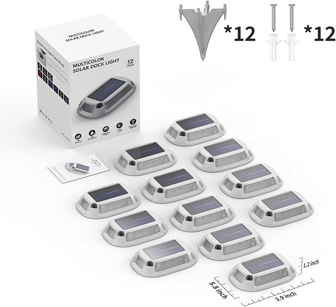 12Pack Aluminum Alloy Solar Driveway Lights, IP68 Solar Deck Light Marine Dock Lights Outdoor Waterproof | Lumora