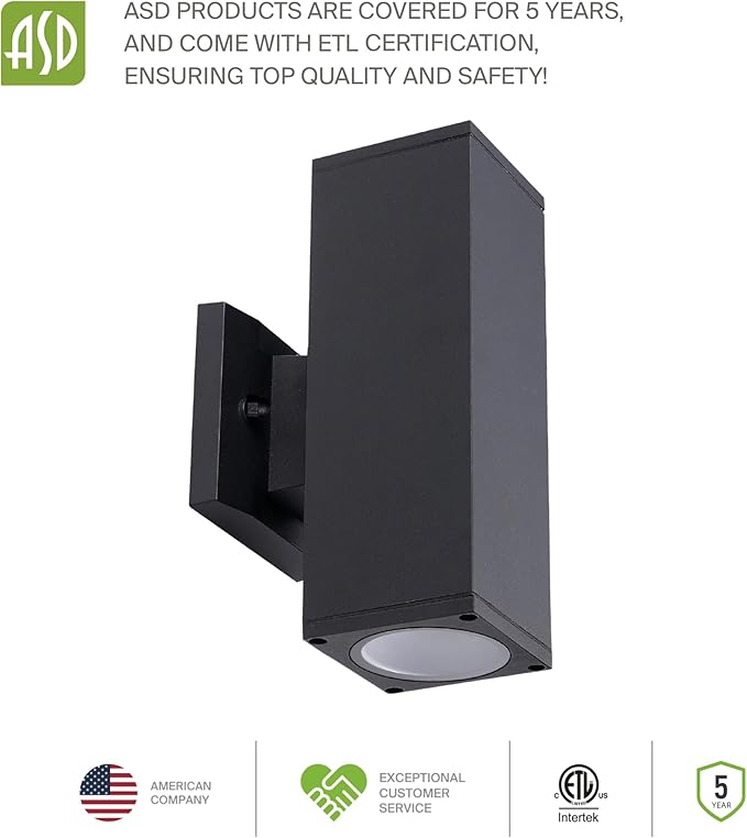 ASD 2 Light Square Outdoor Wall Light Fixture | 120W E26 Bulb Socket 120V ETL Cylinder Up Down Lights | | Lumora