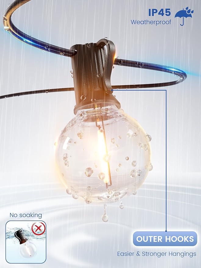 String Lights for Outdoor 25 ft, G40 Patio Lights with 13 pcs Bulbs, Shatterproof Waterproof Outdoor Lights Hanging | Lumora