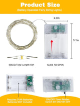 2 Pack 60 LED Christmas Fairy Lights Battery Operated with Timer, 20FT Waterproof Twinkle Lights Indoor Outdoor | Lumora