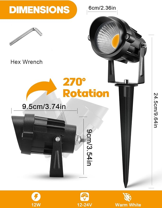 12W Low Voltage LED Landscape Lights - 12V Super Warm White Spotlight Landscape Lighting, IP65 Waterproof Christmas | Lumora