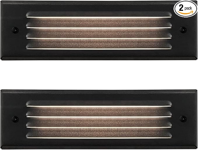 GKOLED Low Voltage LED Step Lights, 4W 12V Surface Mount Light with Horizontal Louvered Faceplate, Steps Decks Pathway Stairs, 2700K IP65, Die-cast Aluminum, Black Powder Coated Finish, 2 Pack