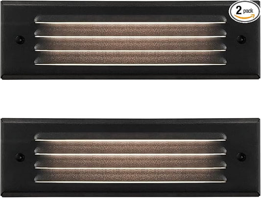 GKOLED Low Voltage LED Step Lights, 4W 12V Surface Mount Light with Horizontal Louvered Faceplate, Steps Decks Pathway Stairs, 2700K IP65, Die-cast Aluminum, Black Powder Coated Finish, 2 Pack