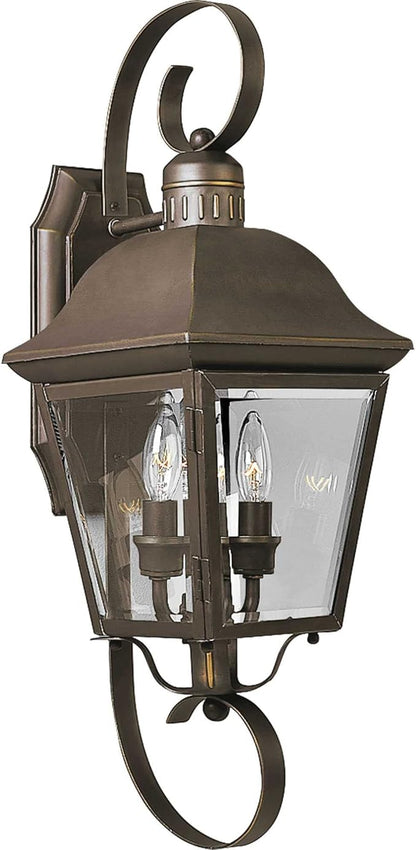 Progress Lighting Andover Collection 2-Light Clear Beveled Glass Farmhouse Outdoor Medium Wall Lantern Light Antique Bronze