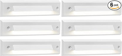 GKOLED 6 Pack LED Low Voltage Stair Lights, Linear Shape Cutoff Outdoor Step Lights, Landscape Lighting, 2W 9-15V AC/DC 3000K Waterproof Accent Deck Lights, Die-cast Aluminum, Glossy White
