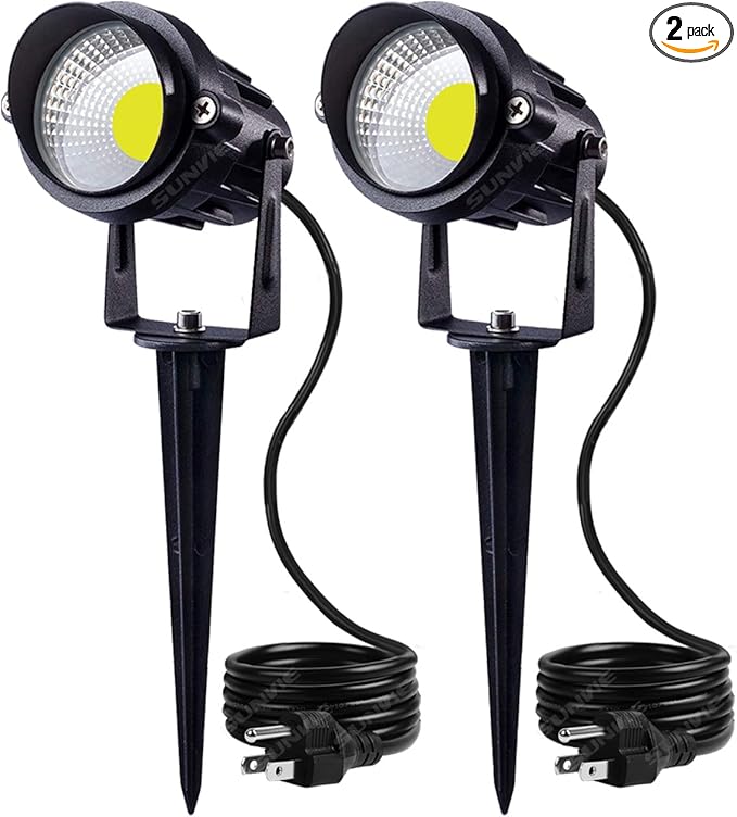 SUNVIE Outdoor Landscape LED Lighting 12W Waterproof Graden Lights COB Led Spotlights with Spiked Stand for Lawn | Lumora
