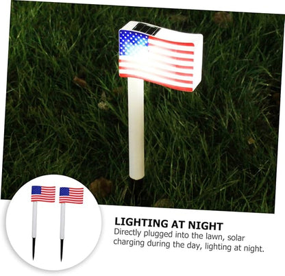 Gadpiparty 2pcs Solar LED American Flag Garden Lights, Solar Pathway Lamps with Ground Plug, Outdoor Landscape Lighting for Independence Day Decoration Random Color