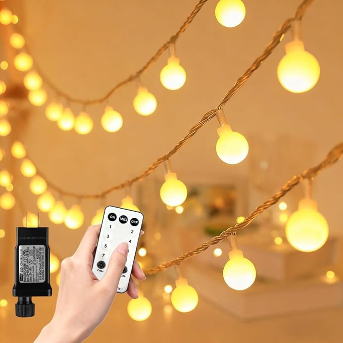 180ft Globe String Lights with 16ft Extended Lead & Stable Remote - 300 LED Warm White, 8 Distinct Modes, IP44 | Lumora