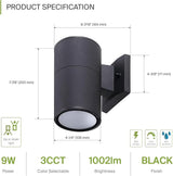 ASD 1 Light LED Indoor & Outdoor Wall Light Fixture | 9W 1000LM 3000K-5000K 120V Cylinder Up Down Lights | Dimmable | Lumora