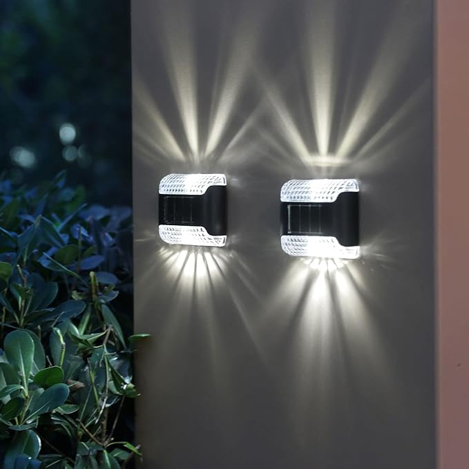 4PCS IP65 Waterproof Solar Lights Outdoor, Led Solar White Lights, LED Solar Stair Outdoor Light, Garden Yard Fence Wall Lamp for Outdoor Stairs, Step, Fence, Yard, Patio, Pathway, Garden Decor