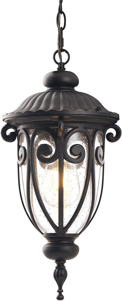 Vintage Bronze Outdoor Pendant Lights for Porch, 20 1/2" High Exterior Hanging Light Fixture with Adjustable Chain, Outside Ceiling Lantern with Seeded Glass for Patio, Entryway